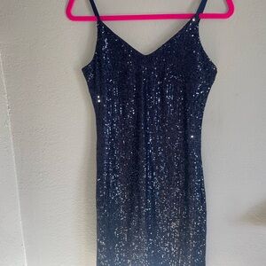 MARINA Sparkling sequin Navy blue Mini Dress sz 4 Y2K made in USA